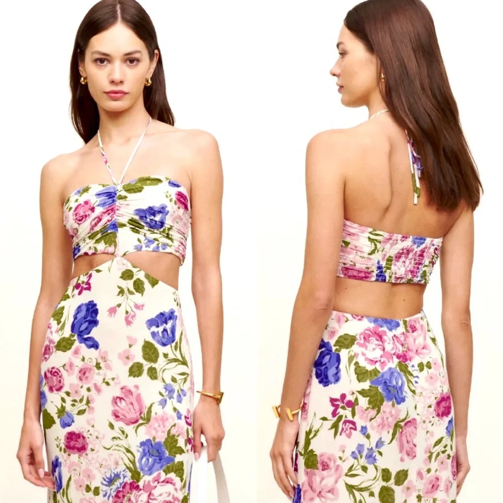 🌺🎉HP🎉🌺 NWT Reformation Riya Cutout Floral Print Halter Dress - Picture 6 of 13